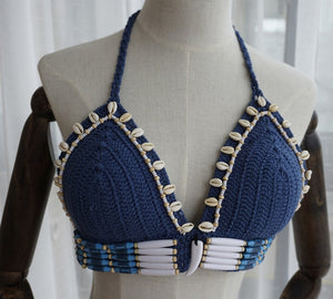 Handmade Crochet Triangle Halter Seashell Bikini Set Padded