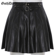 Load image into Gallery viewer, Goth Dark Grunge Punk Summer Gothic Skirts For Women Streetwear Zippper Rivet Pleated Black Metal Ring Skirt PU Sexy Hollow Out
