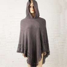 Load image into Gallery viewer, Women Cloak Hooded Sweaters Knit Batwing Top Poncho With Hood Cape Coat Tassel Sweater Outwear