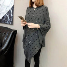 Load image into Gallery viewer, Autumn and winter knitted tassels in the long section of the shawl new loose cape coat female bat shirt