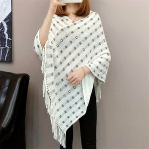 Autumn and winter knitted tassels in the long section of the shawl new loose cape coat female bat shirt