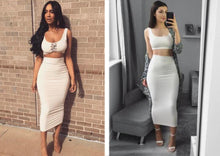 Load image into Gallery viewer, Double Layers High Waist Pencil Midi Skirt Bodycon Long Skirt Cotton Maxi Skirt White