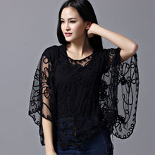 Load image into Gallery viewer, Summer Casual Loose Thin Mesh Embroidery Floral Batwing Cloak Cape for  Women