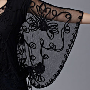 Summer Casual Loose Thin Mesh Embroidery Floral Batwing Cloak Cape for  Women