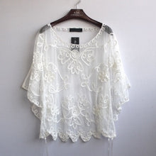 Load image into Gallery viewer, Summer Casual Loose Thin Mesh Embroidery Floral Batwing Cloak Cape for  Women