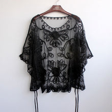 Load image into Gallery viewer, Summer Casual Loose Thin Mesh Embroidery Floral Batwing Cloak Cape for  Women