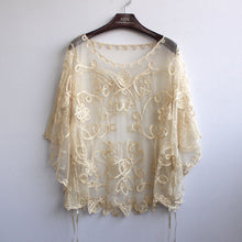 Load image into Gallery viewer, Summer Casual Loose Thin Mesh Embroidery Floral Batwing Cloak Cape for  Women