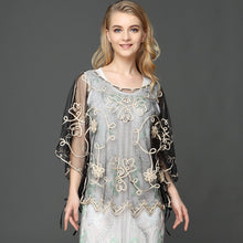 Load image into Gallery viewer, Summer Casual Loose Thin Mesh Embroidery Floral Batwing Cloak Cape for  Women