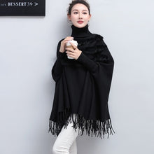 Load image into Gallery viewer, Spring Women High-Neck Cloak Pullover Loose Long Bat Sleeve  Cloak Poncho Sweater