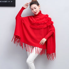 Load image into Gallery viewer, Spring Women High-Neck Cloak Pullover Loose Long Bat Sleeve  Cloak Poncho Sweater