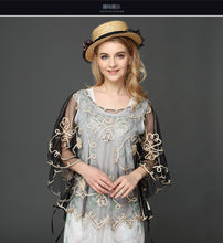 Load image into Gallery viewer, Summer Casual Loose Thin Mesh Embroidery Floral Batwing Cloak Cape for  Women