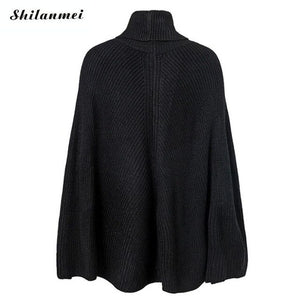 Cape Sleeve Sweaters Women Elegant Ladies  Office Knitwear Turtleneck Oversize Knitted Pullovers