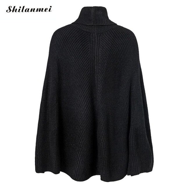 Cape Sleeve Sweaters Women Elegant Ladies  Office Knitwear Turtleneck Oversize Knitted Pullovers