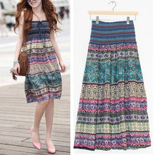Load image into Gallery viewer, Boho Floral A-line Women's Maxi Skirt Elastic High Waist Sashes Vintage Pleated Skirt