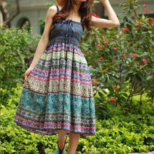 Load image into Gallery viewer, Boho Floral A-line Women's Maxi Skirt Elastic High Waist Sashes Vintage Pleated Skirt