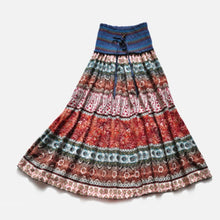 Load image into Gallery viewer, Boho Floral A-line Women's Maxi Skirt Elastic High Waist Sashes Vintage Pleated Skirt