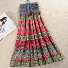 Load image into Gallery viewer, Boho Floral A-line Women's Maxi Skirt Elastic High Waist Sashes Vintage Pleated Skirt
