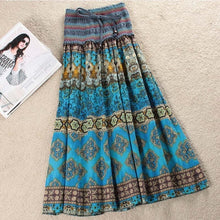 Load image into Gallery viewer, Boho Floral A-line Women's Maxi Skirt Elastic High Waist Sashes Vintage Pleated Skirt