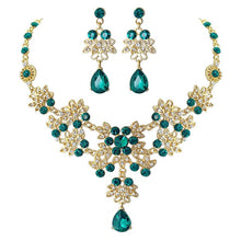 Load image into Gallery viewer, Gold Red Green Blue Crystal Bridal Jewelry Sets Necklace Earrings Tiara Set Wedding African Beads Jewelry Sets