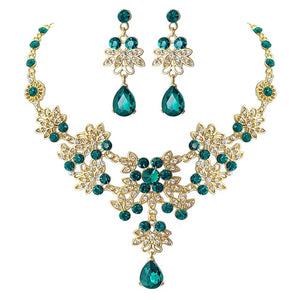 Gold Red Green Blue Crystal Bridal Jewelry Sets Necklace Earrings Tiara Set Wedding African Beads Jewelry Sets