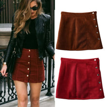 Load image into Gallery viewer, New fashion Women Ladies High Waist Pencil Skirts button lace patchwork sexy Bodycon Suede Leather split party casual Mini Skirt