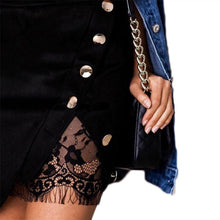 Load image into Gallery viewer, New fashion Women Ladies High Waist Pencil Skirts button lace patchwork sexy Bodycon Suede Leather split party casual Mini Skirt