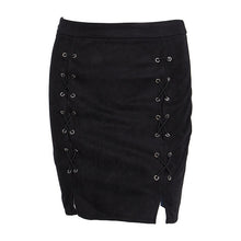 Load image into Gallery viewer, New fashion Women Ladies High Waist Pencil Skirts button lace patchwork sexy Bodycon Suede Leather split party casual Mini Skirt