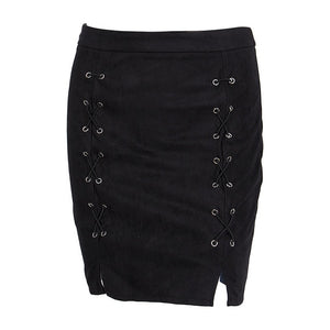 New fashion Women Ladies High Waist Pencil Skirts button lace patchwork sexy Bodycon Suede Leather split party casual Mini Skirt