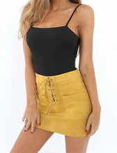 Load image into Gallery viewer, New fashion Women Ladies High Waist Pencil Skirts button lace patchwork sexy Bodycon Suede Leather split party casual Mini Skirt