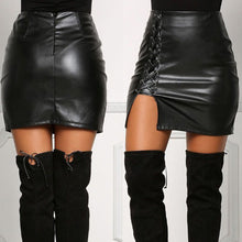 Load image into Gallery viewer, Women&#39;s skirt explosive belt under the open fork Leather skirt