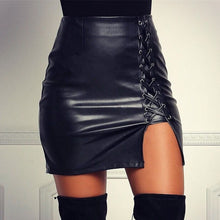 Load image into Gallery viewer, Women&#39;s skirt explosive belt under the open fork Leather skirt