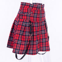Load image into Gallery viewer, InstaHot Halloween Gothic A Line Skirts Women Autumn Zipper Pleated Plaid School  Mini Skirt Strap Sexy Solid Suspender Bottom