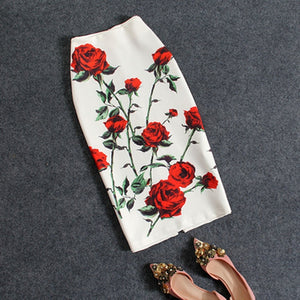 Women Flower Printing High Waist Body con Slim Midi Split Sexy Pencil Skirts