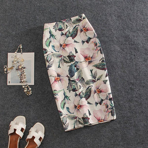 Women Flower Printing High Waist Body con Slim Midi Split Sexy Pencil Skirts