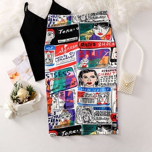 Women Flower Printing High Waist Body con Slim Midi Split Sexy Pencil Skirts