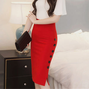 Women Slim Pencil Skirts High Waist Ladies Skirt Side Split Button Office Ladies Body con Fitted Skirts