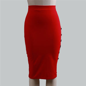 Women Slim Pencil Skirts High Waist Ladies Skirt Side Split Button Office Ladies Body con Fitted Skirts