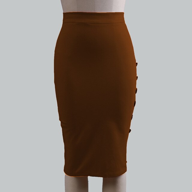 Women Slim Pencil Skirts High Waist Ladies Skirt Side Split Button Office Ladies Body con Fitted Skirts