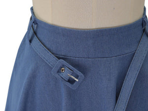 Casual High Waist Jeans Blue Skirt For Summer Slim A-line Loose Cotton Skirt Women Knee-length Pleated Skirt With Belt