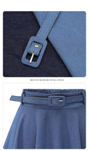 Load image into Gallery viewer, Casual High Waist Jeans Blue Skirt For Summer Slim A-line Loose Cotton Skirt Women Knee-length Pleated Skirt With Belt