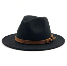 Load image into Gallery viewer, Fashion Men Women Wide Brim Wool Felt Hat Formal Party Jazz Trilby Fedora Hat with Belt Buckle Yellow Orange Rosy Panama Cap