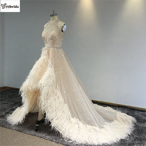 Celebrity Dresses Halter Neck Crystal Luxury Evening Dress Sleeveless Feather Prom Dress Backless Beading Actual Images Dresses