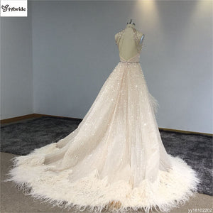 Celebrity Dresses Halter Neck Crystal Luxury Evening Dress Sleeveless Feather Prom Dress Backless Beading Actual Images Dresses