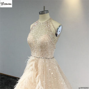 Celebrity Dresses Halter Neck Crystal Luxury Evening Dress Sleeveless Feather Prom Dress Backless Beading Actual Images Dresses