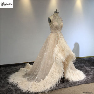 Celebrity Dresses Halter Neck Crystal Luxury Evening Dress Sleeveless Feather Prom Dress Backless Beading Actual Images Dresses