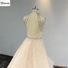 Load image into Gallery viewer, Celebrity Dresses Halter Neck Crystal Luxury Evening Dress Sleeveless Feather Prom Dress Backless Beading Actual Images Dresses