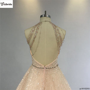 Celebrity Dresses Halter Neck Crystal Luxury Evening Dress Sleeveless Feather Prom Dress Backless Beading Actual Images Dresses