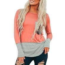 Load image into Gallery viewer, Cute Women Stripe Pocket Splicing Long Sleeve Pullover Top