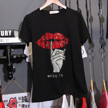 Load image into Gallery viewer, loose Large size 3XL Pure cotton Hot drilling black T-shirts women short sleeve summer Korean version Tees Tops 2020 Trend C1075