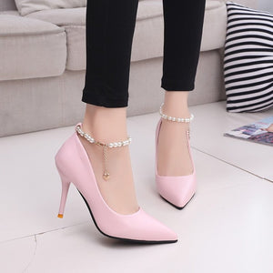 White Women Wedding Shoes Crystal Preal Ankle Strap Bridal Shoes Woman Dress Shoes Seay Pumps Sweet Party Shoes